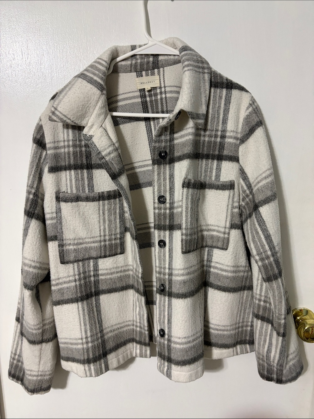 MELLODAY White and Gray Plaid Utility Shacket